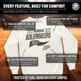 Purdue Boilermakers NCAA Adult Unisex Varsity Club Pennant Crewneck Fleece Sweatshirt - Off White