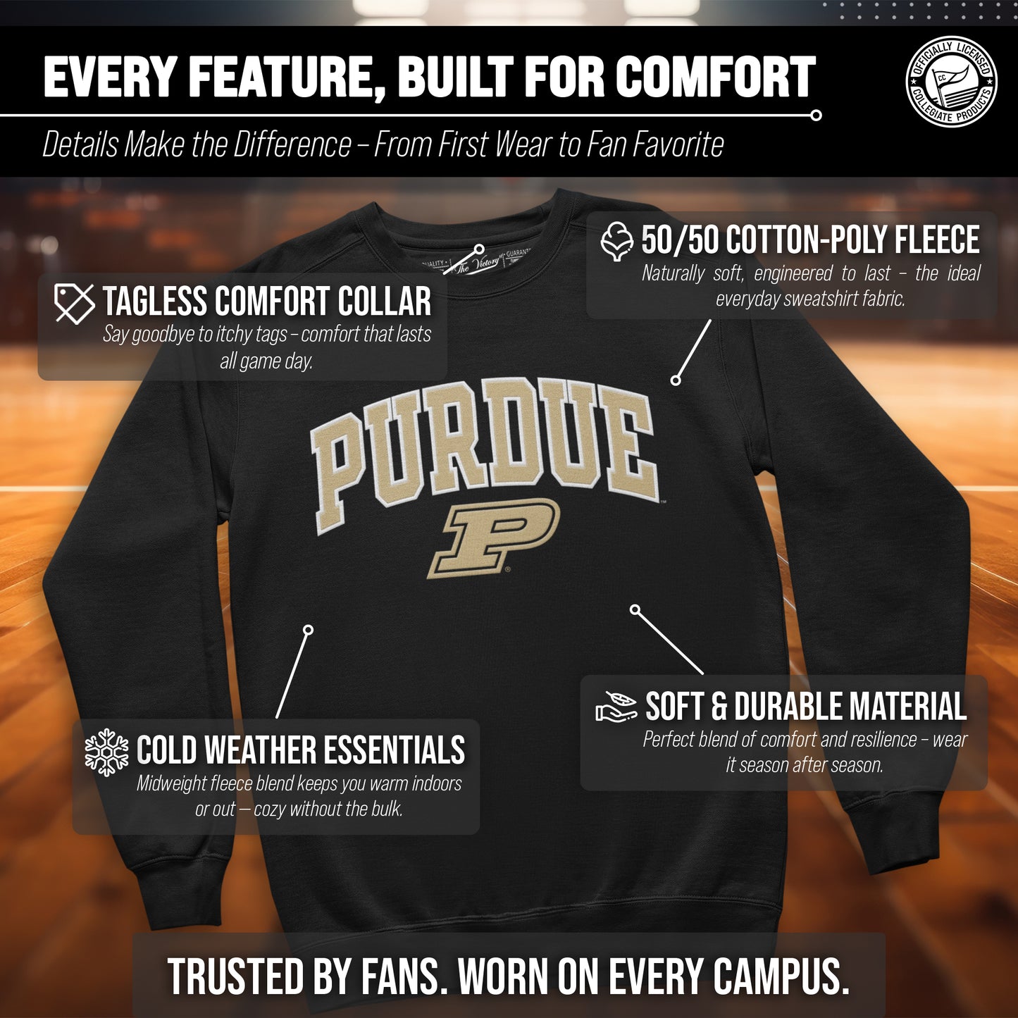 Purdue Boilermakers NCAA Adult Tackle Twill Crewneck Sweatshirt - Black