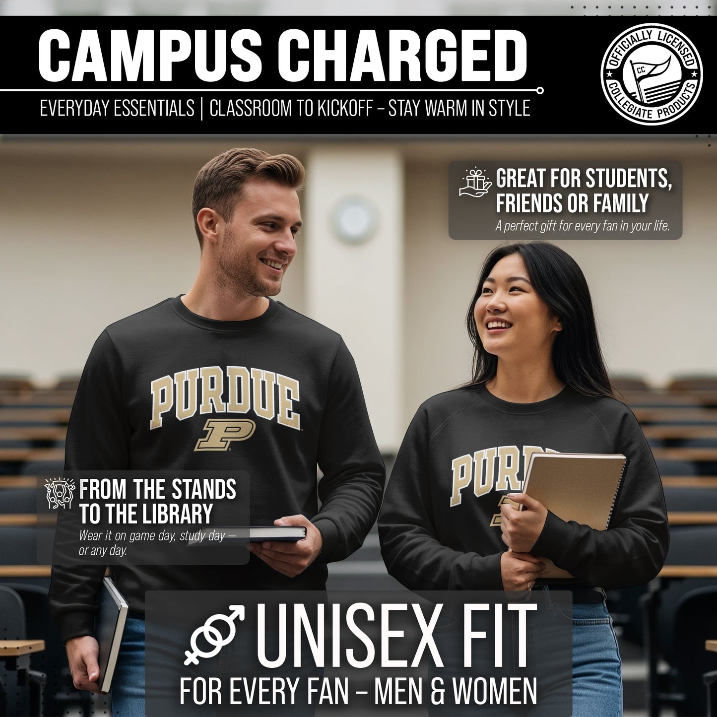 Purdue Boilermakers NCAA Adult Tackle Twill Crewneck Sweatshirt - Black