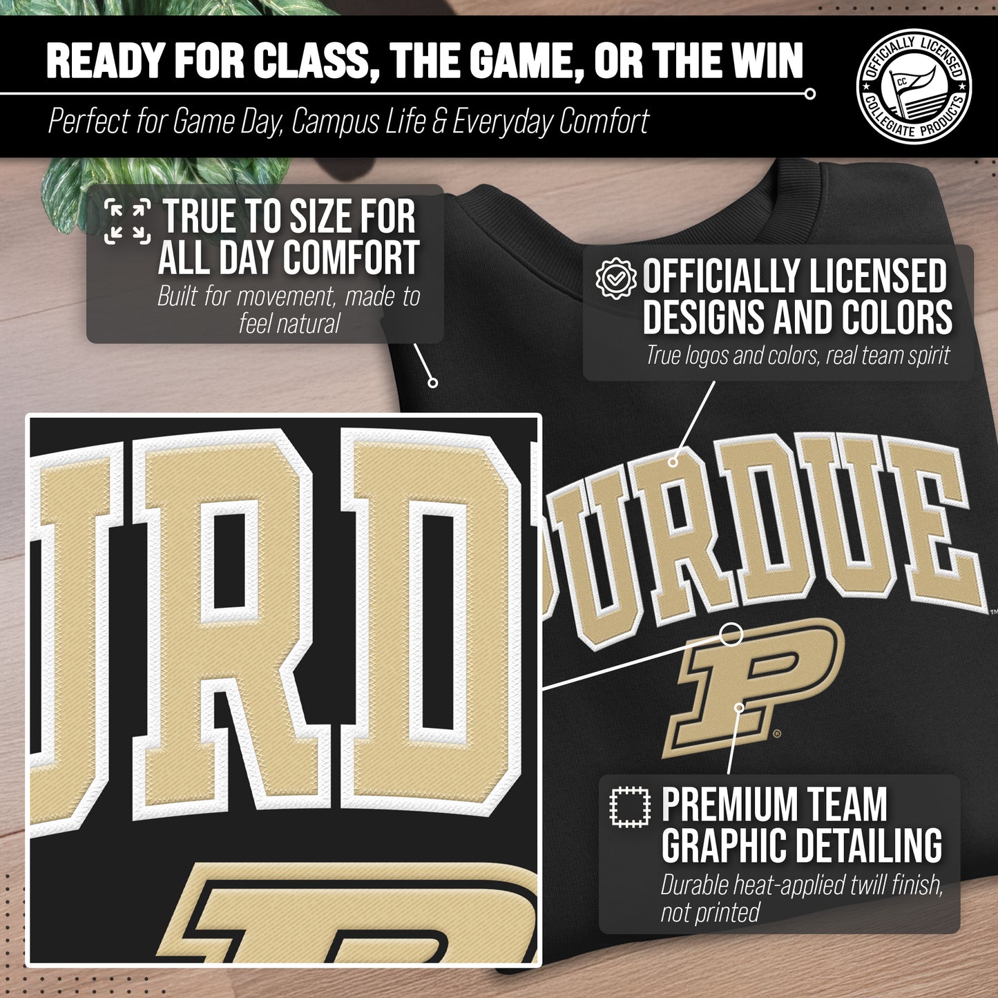 Purdue Boilermakers NCAA Adult Tackle Twill Crewneck Sweatshirt - Black