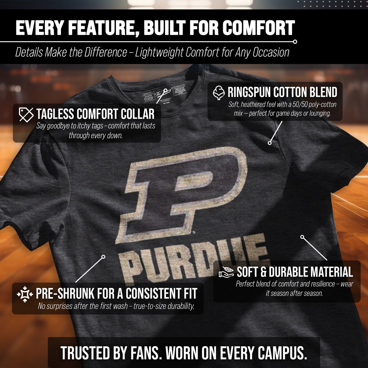 Purdue Boilermakers Adult MVP Heathered Cotton Blend T-Shirt - Black