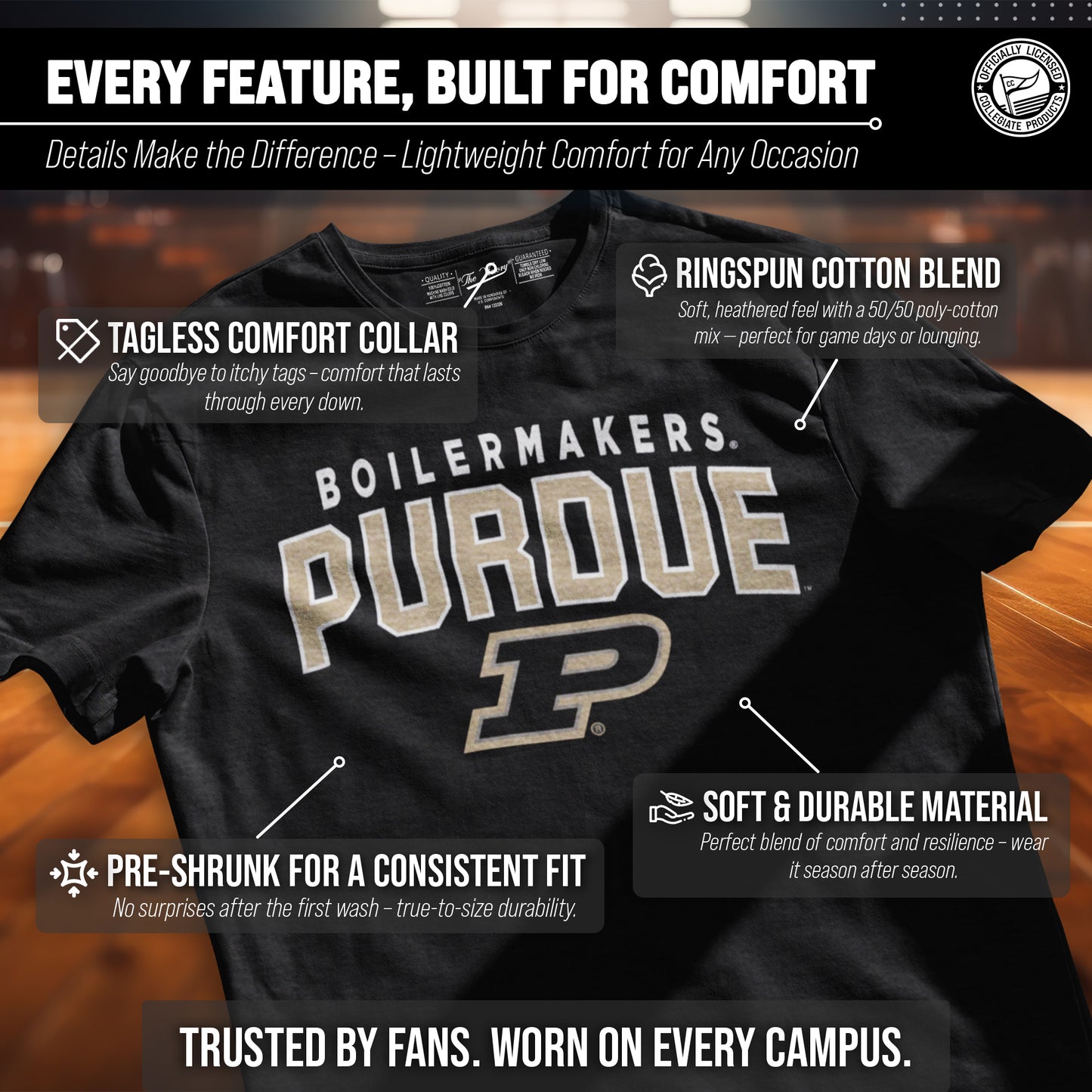 Purdue Boilermakers NCAA Adult Unisex Starting Fresh T-Shirt - Black Heather