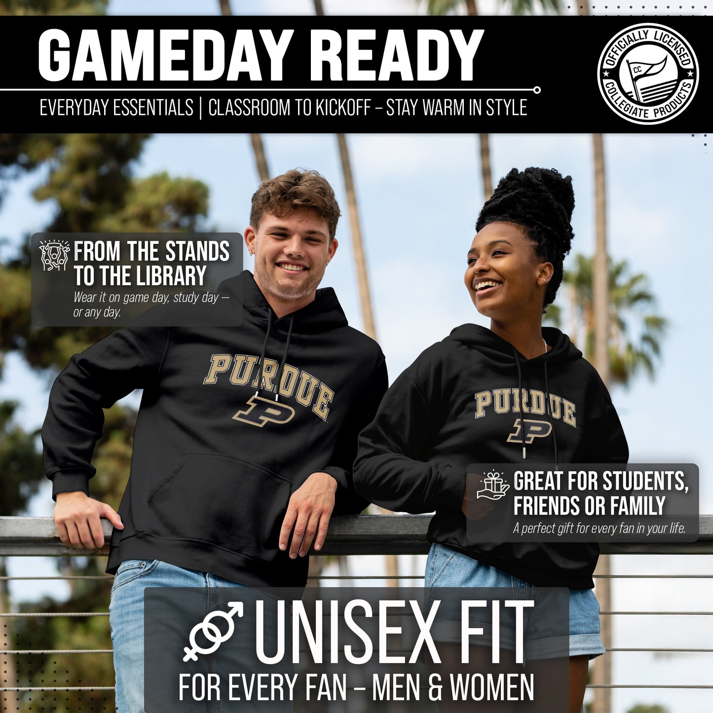 Purdue Boilermakers Adult Arch & Logo Soft Style Gameday Hooded Sweatshirt - Black