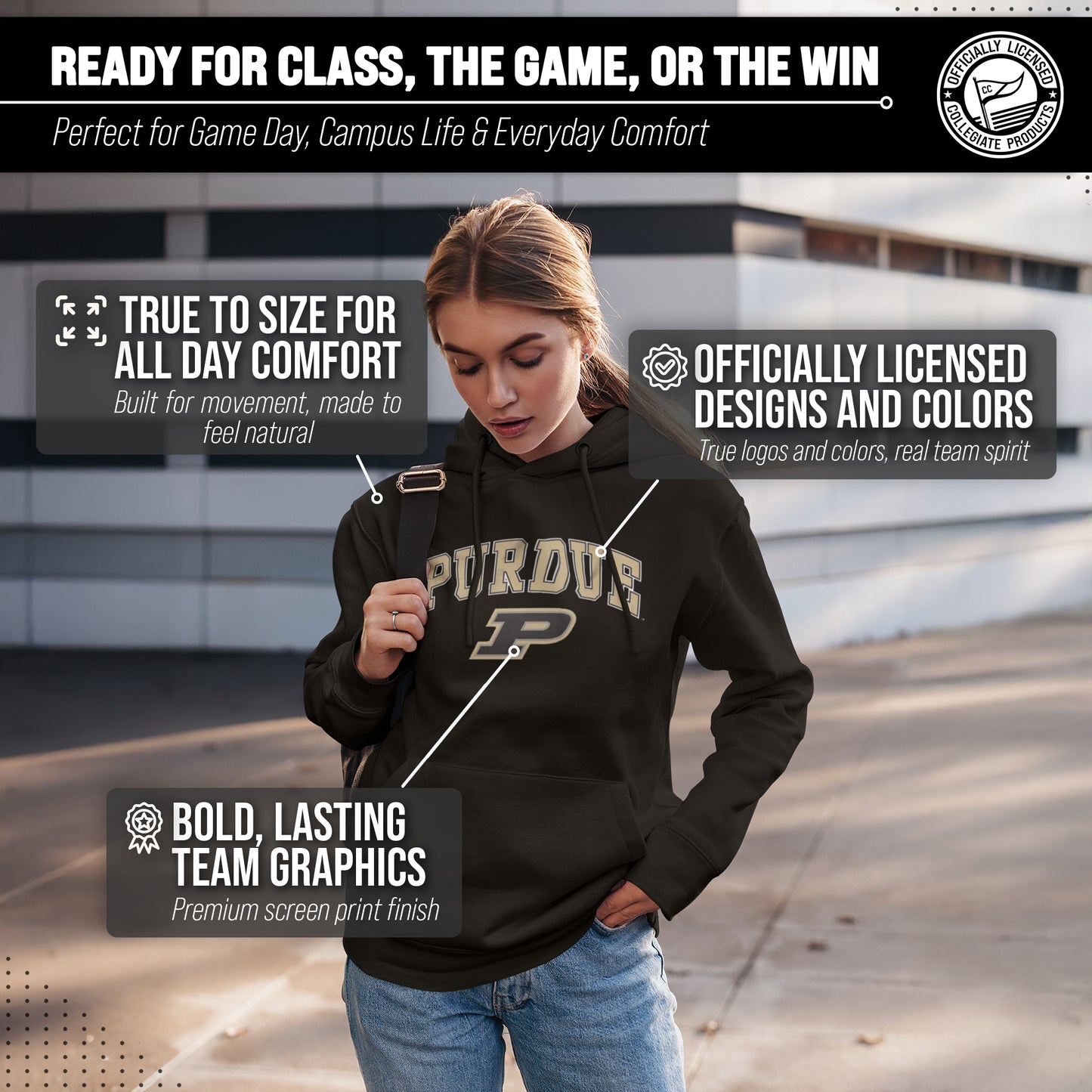 Purdue Boilermakers Adult Arch & Logo Soft Style Gameday Hooded Sweatshirt - Black
