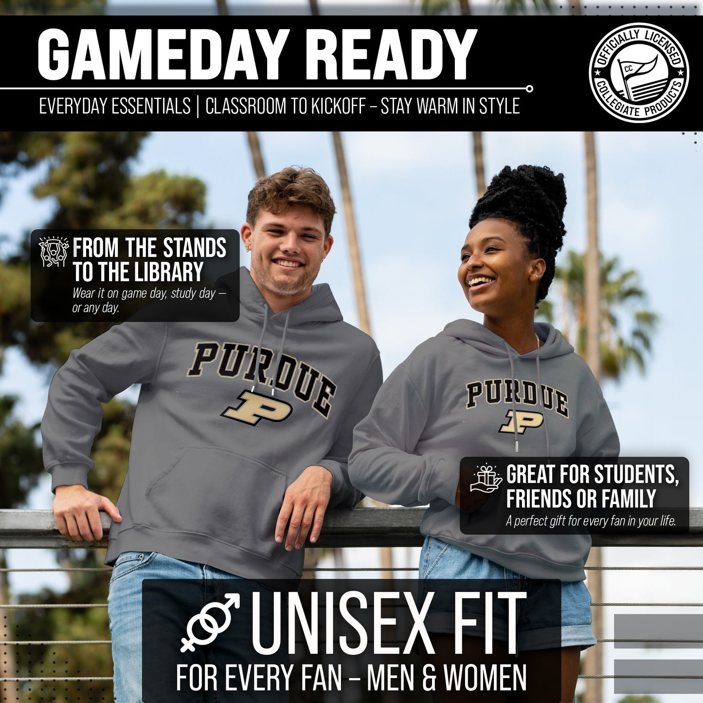 Purdue Boilermakers Adult Arch & Logo Soft Style Gameday Hooded Sweatshirt - Gray
