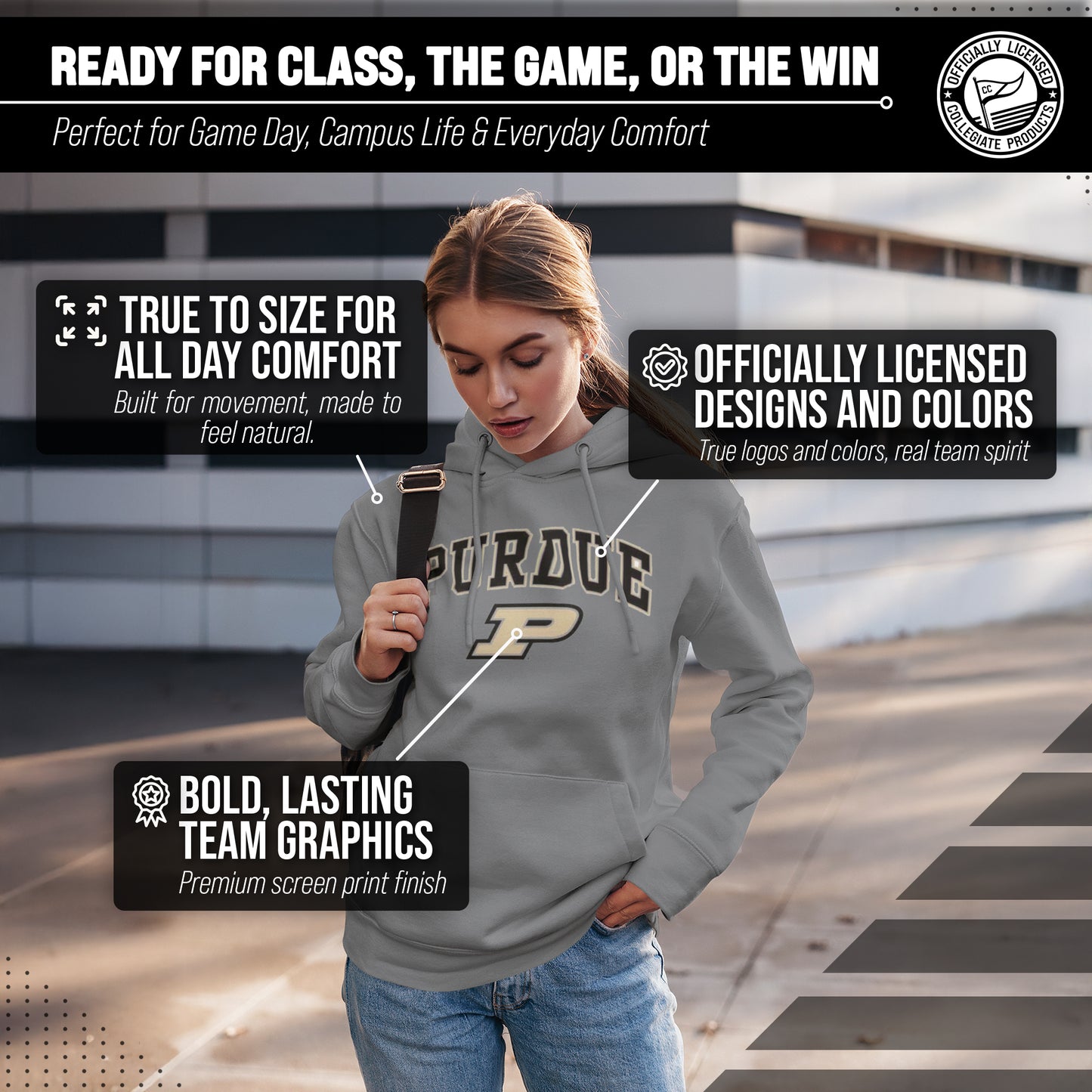 Purdue Boilermakers Adult Arch & Logo Soft Style Gameday Hooded Sweatshirt - Gray