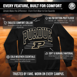 Purdue Boilermakers NCAA Adult Unisex Overtime Classics Crewneck Fleece Sweatshirt - Black