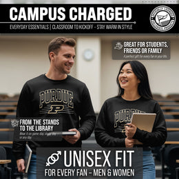 Purdue Boilermakers NCAA Adult Unisex Overtime Classics Crewneck Fleece Sweatshirt - Black