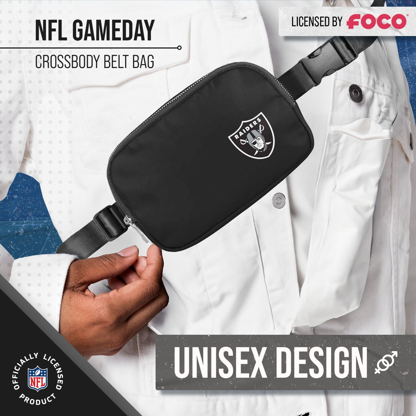 Las Vegas Raiders NFL Gameday On The Move Crossbody Belt Bag - Black