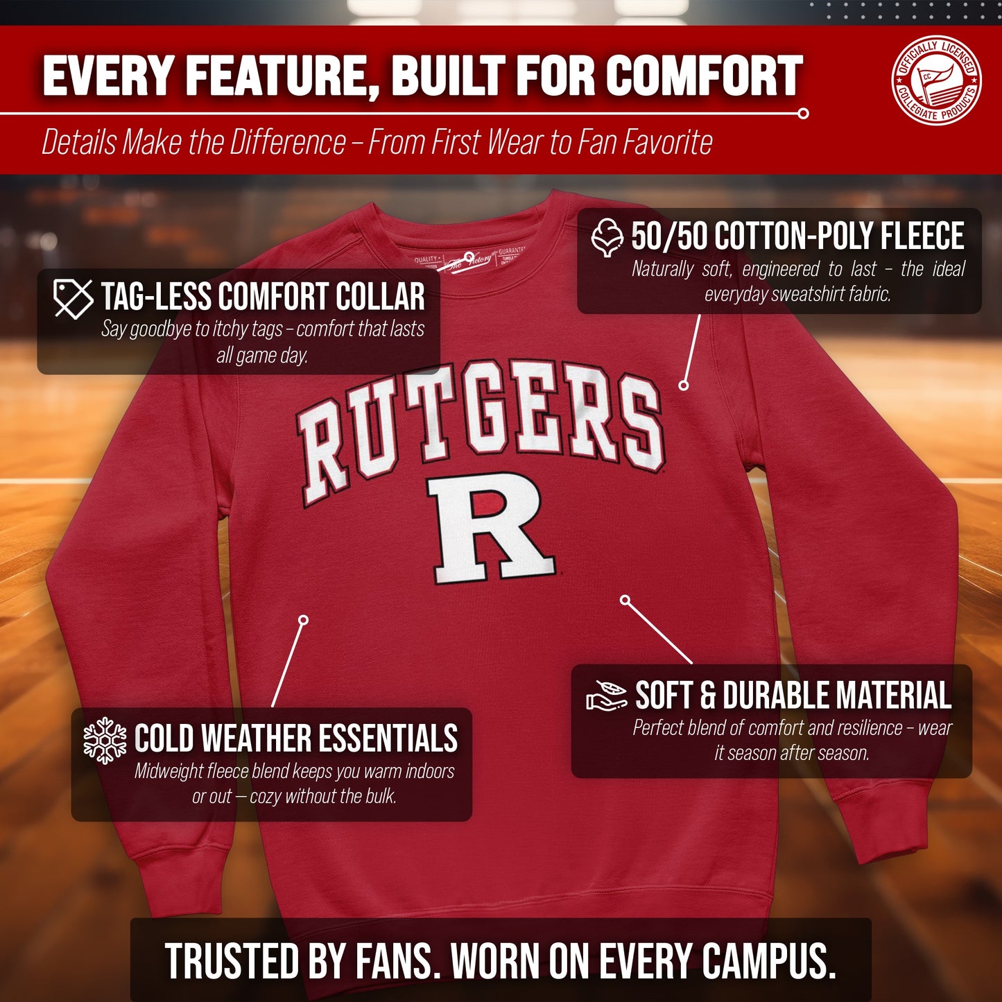 Rutgers Scarlet Knights Adult Arch & Logo Soft Style Gameday Crewneck Sweatshirt - Red