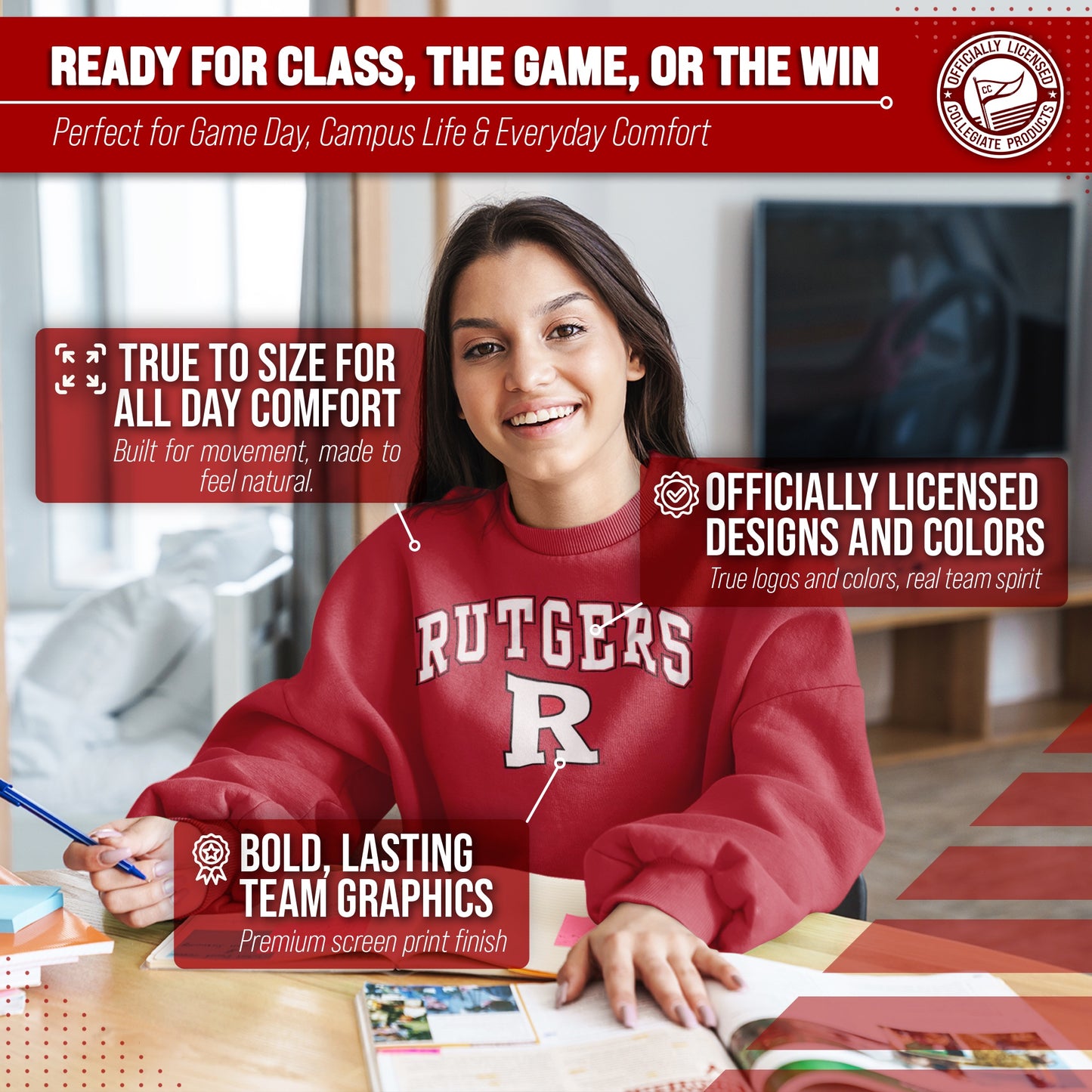 Rutgers Scarlet Knights Adult Arch & Logo Soft Style Gameday Crewneck Sweatshirt - Red