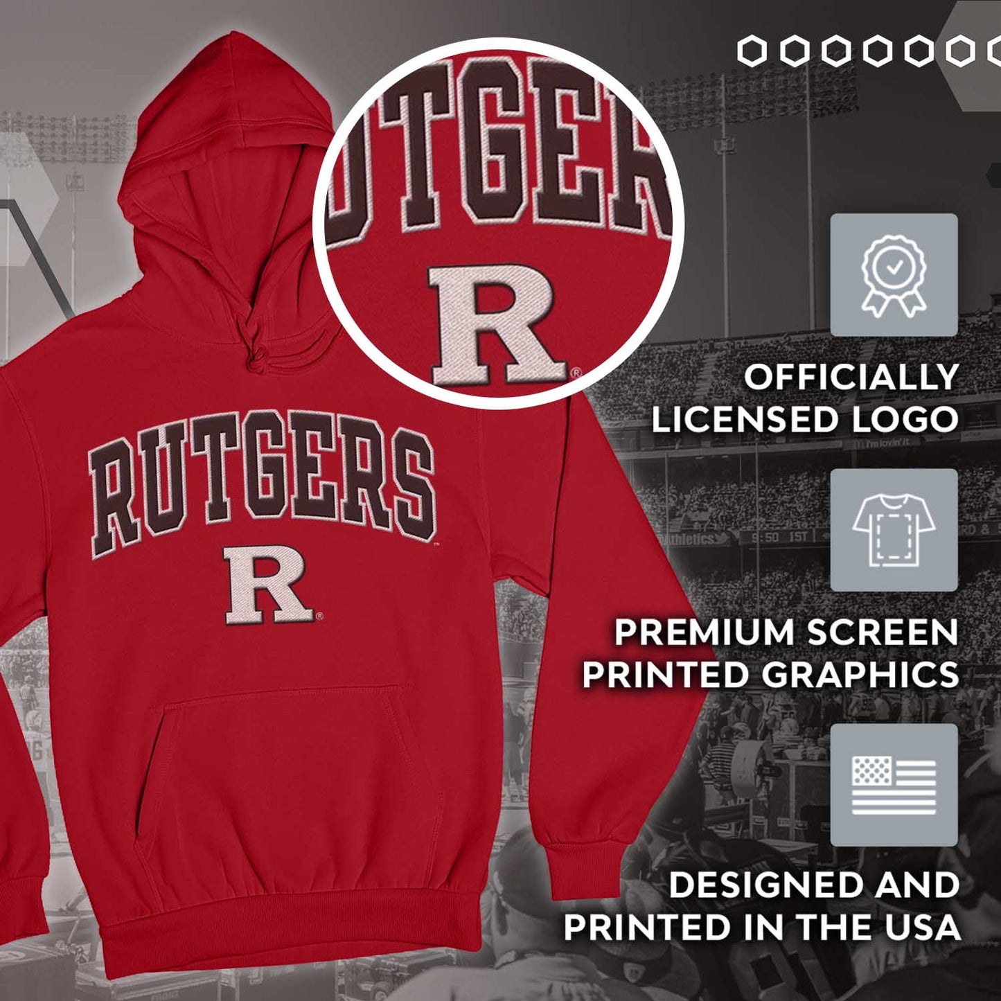 Rutgers Scarlet Knights NCAA Adult Tackle Twill Hooded Sweatshirt - Red