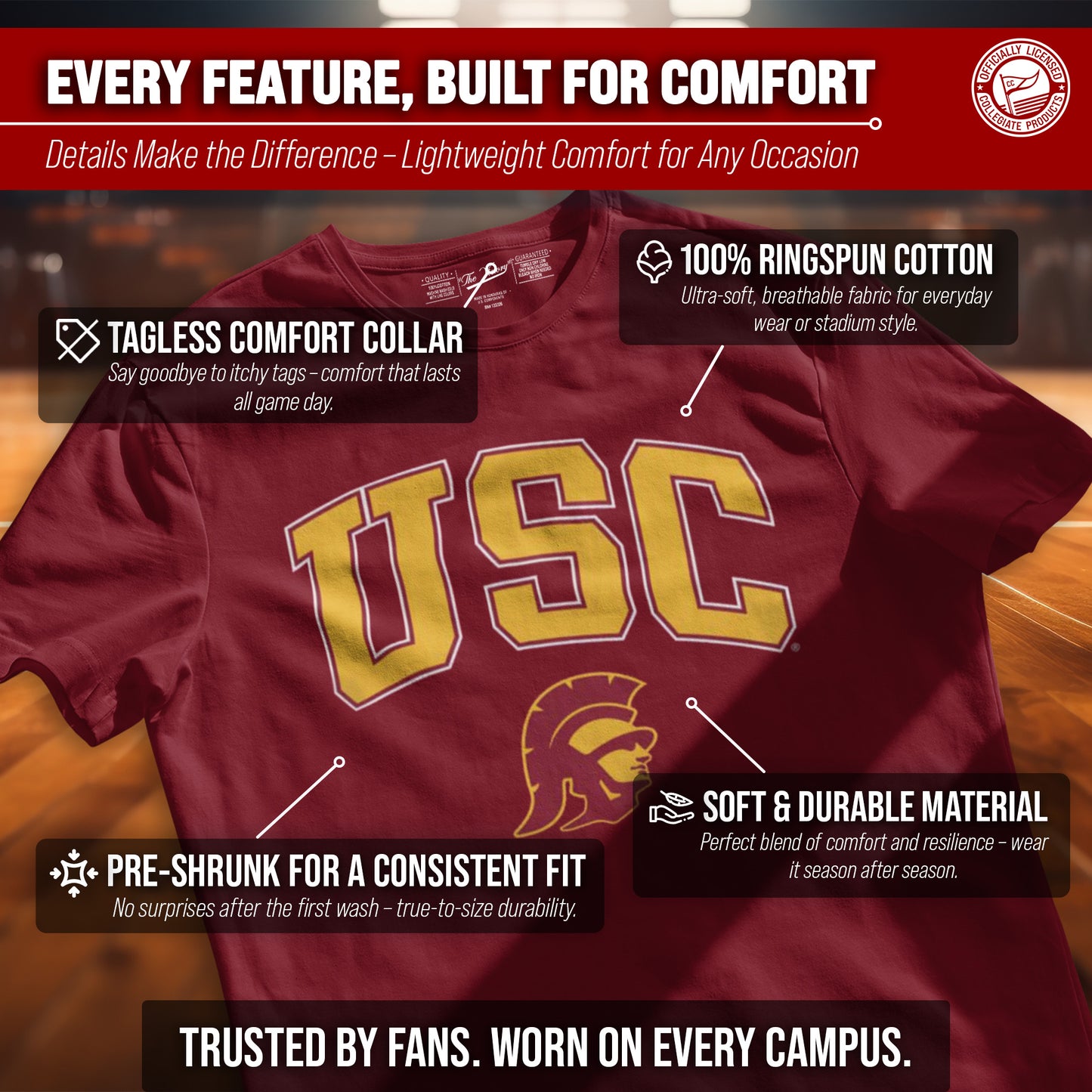 USC Trojans NCAA Adult Gameday Cotton T-Shirt - Cardinal