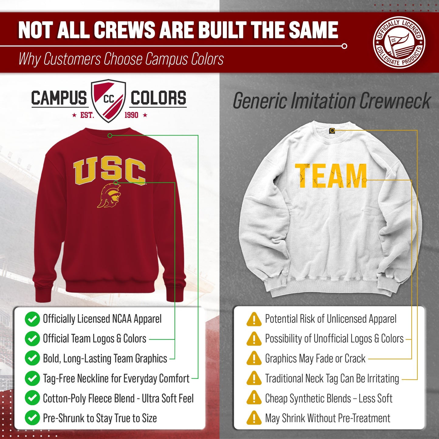 USC Trojans Adult Arch & Logo Soft Style Gameday Crewneck Sweatshirt - Cardinal