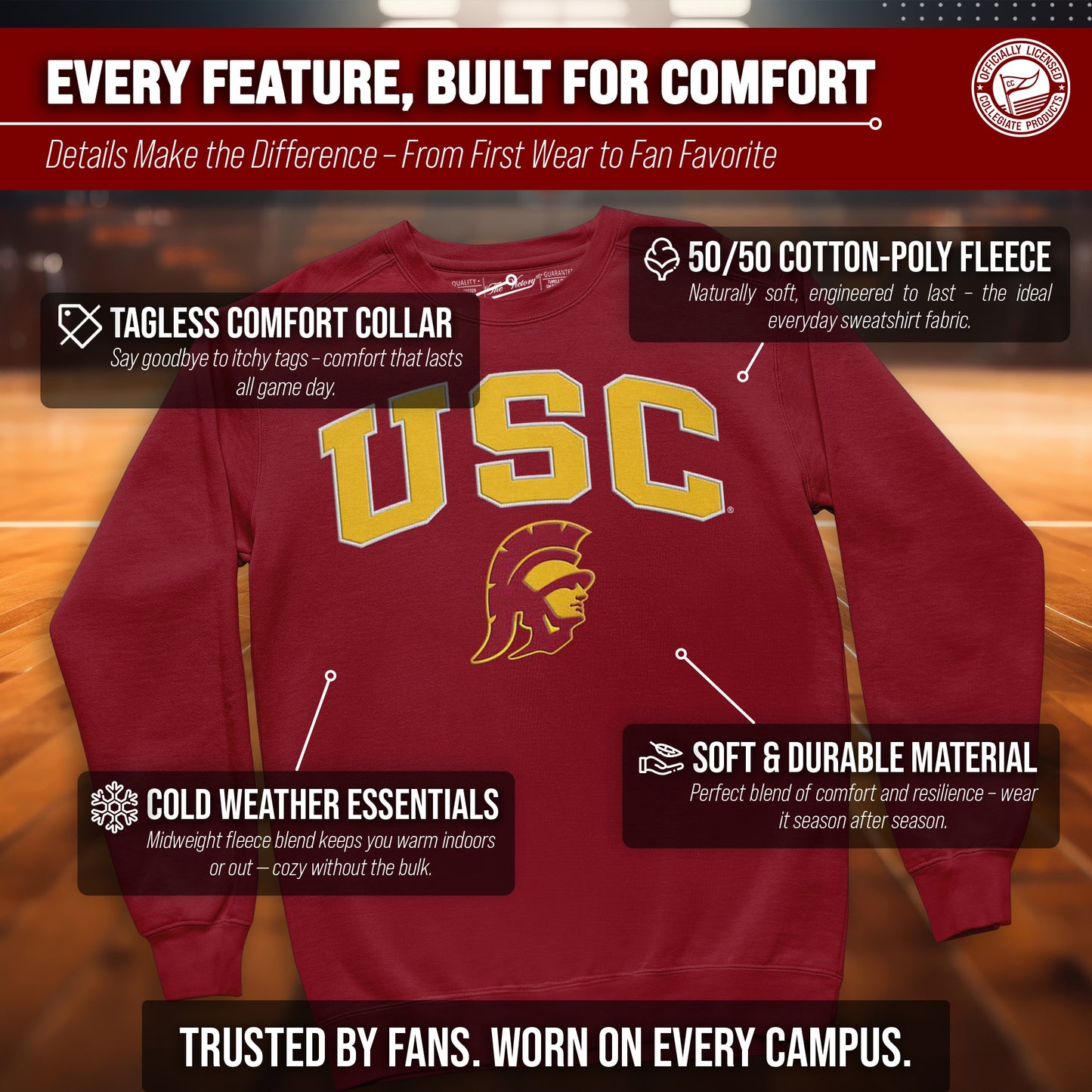 USC Trojans Adult Arch & Logo Soft Style Gameday Crewneck Sweatshirt - Cardinal