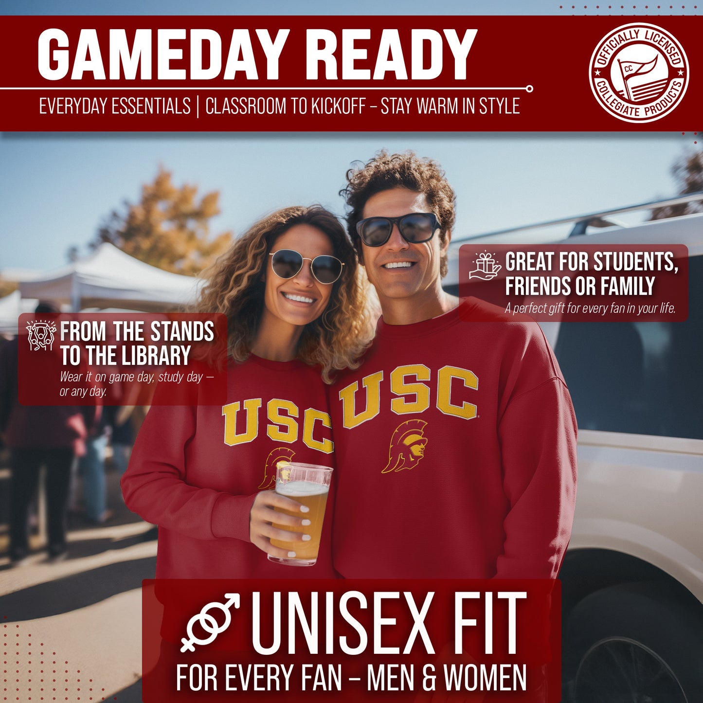 USC Trojans Adult Arch & Logo Soft Style Gameday Crewneck Sweatshirt - Cardinal