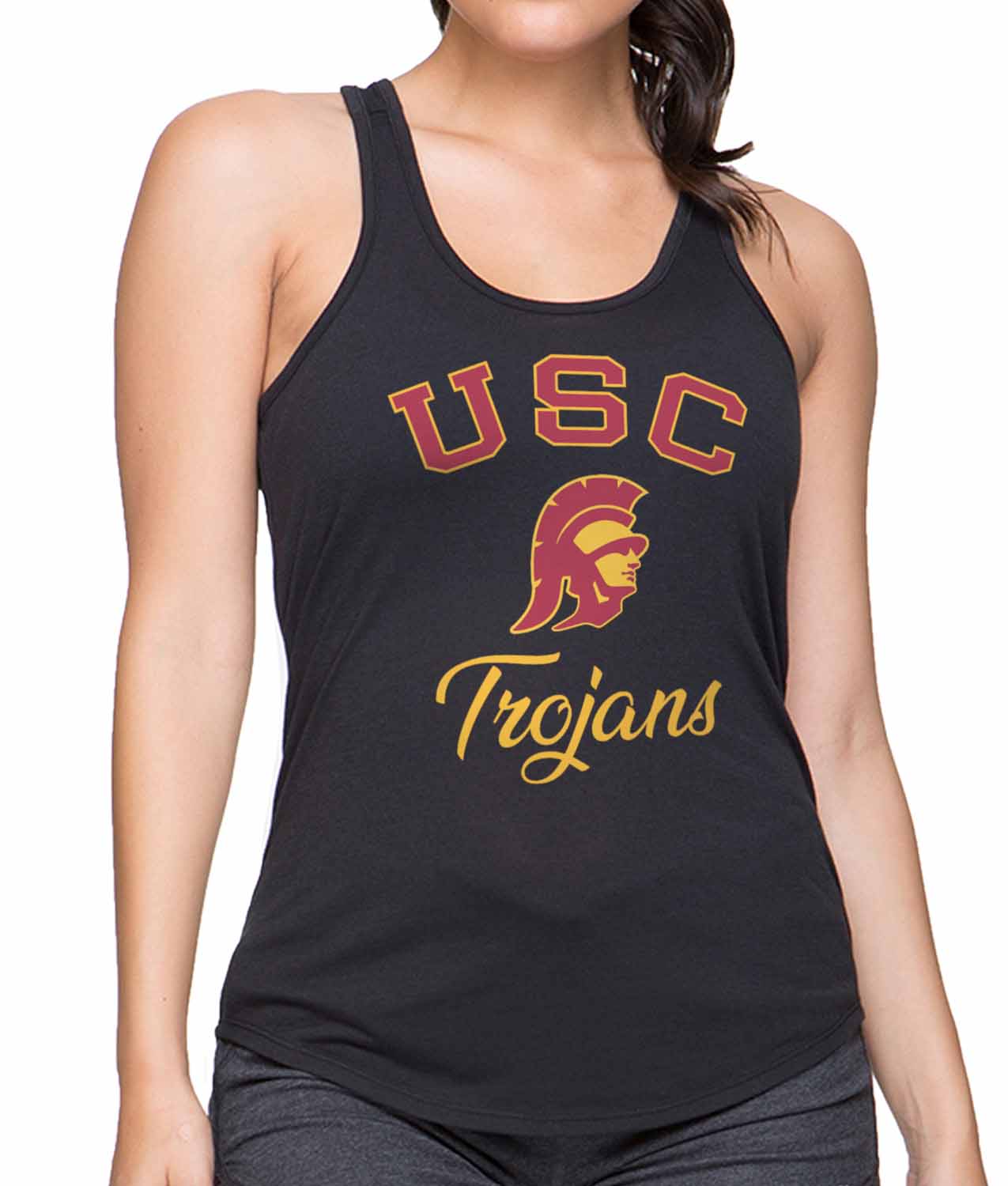 USC Trojans NCAA Womens Tag-Less Ultra Soft Tailgate Tank Top - Black Heather