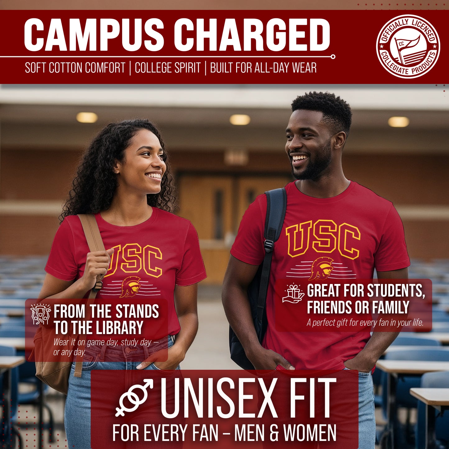 USC Trojans NCAA Adult Unisex Overtime Classics T-Shirt - Cardinal