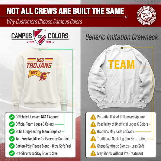 USC Trojans NCAA Adult Unisex Varsity Club Pennant Crewneck Fleece Sweatshirt - Off White