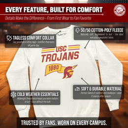 USC Trojans NCAA Adult Unisex Varsity Club Pennant Crewneck Fleece Sweatshirt - Off White