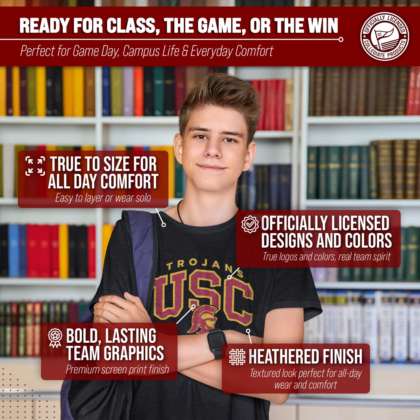 USC Trojans NCAA Adult Unisex Starting Fresh T-Shirt - Black Heather