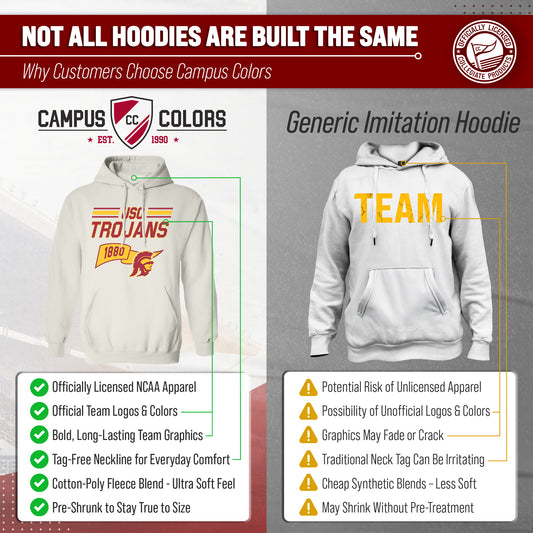 USC Trojans NCAA Adult Unisex Varsity Club Pennant Hooded Fleece Sweatshirt - Off White