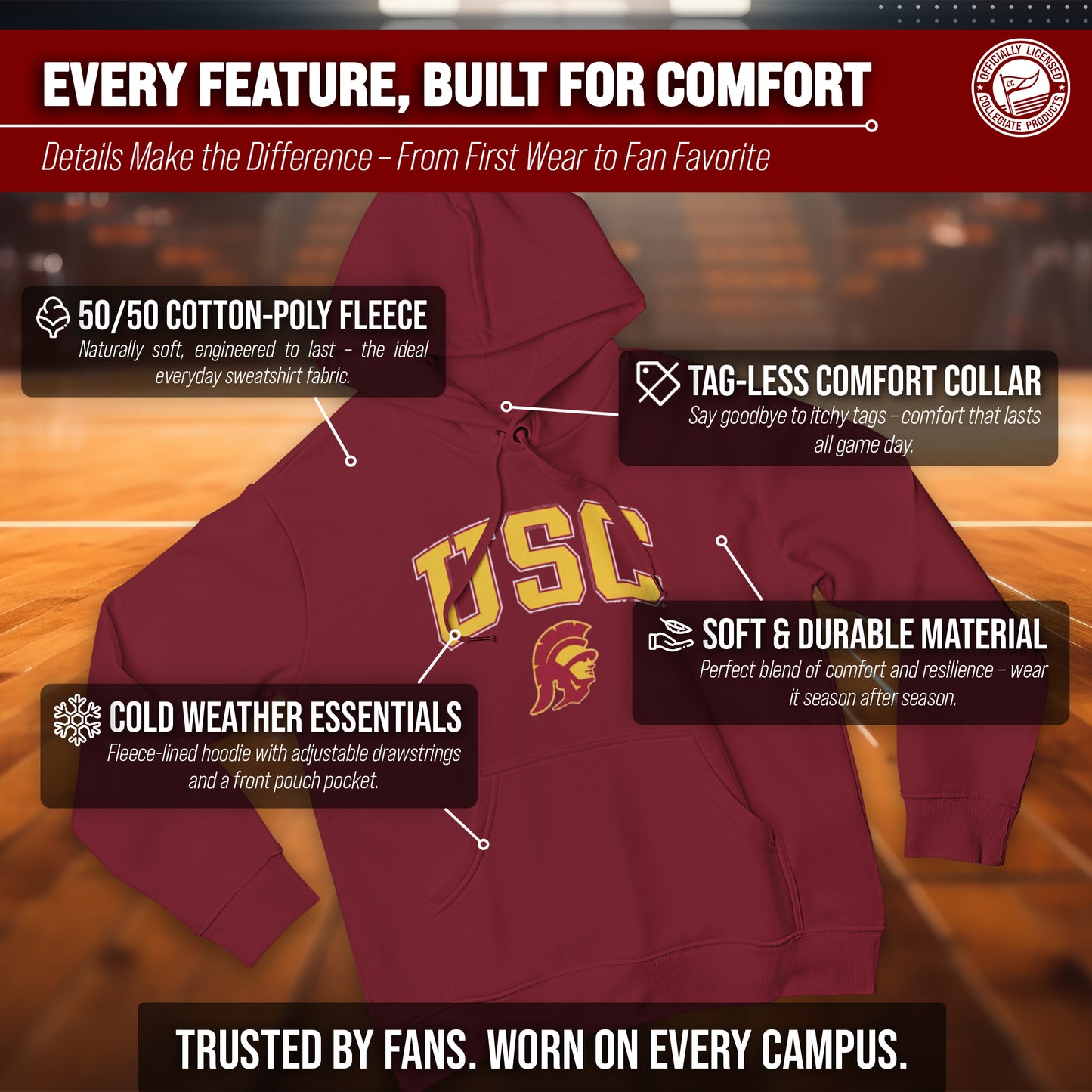 USC Trojans Adult Arch & Logo Soft Style Gameday Hooded Sweatshirt - Cardinal