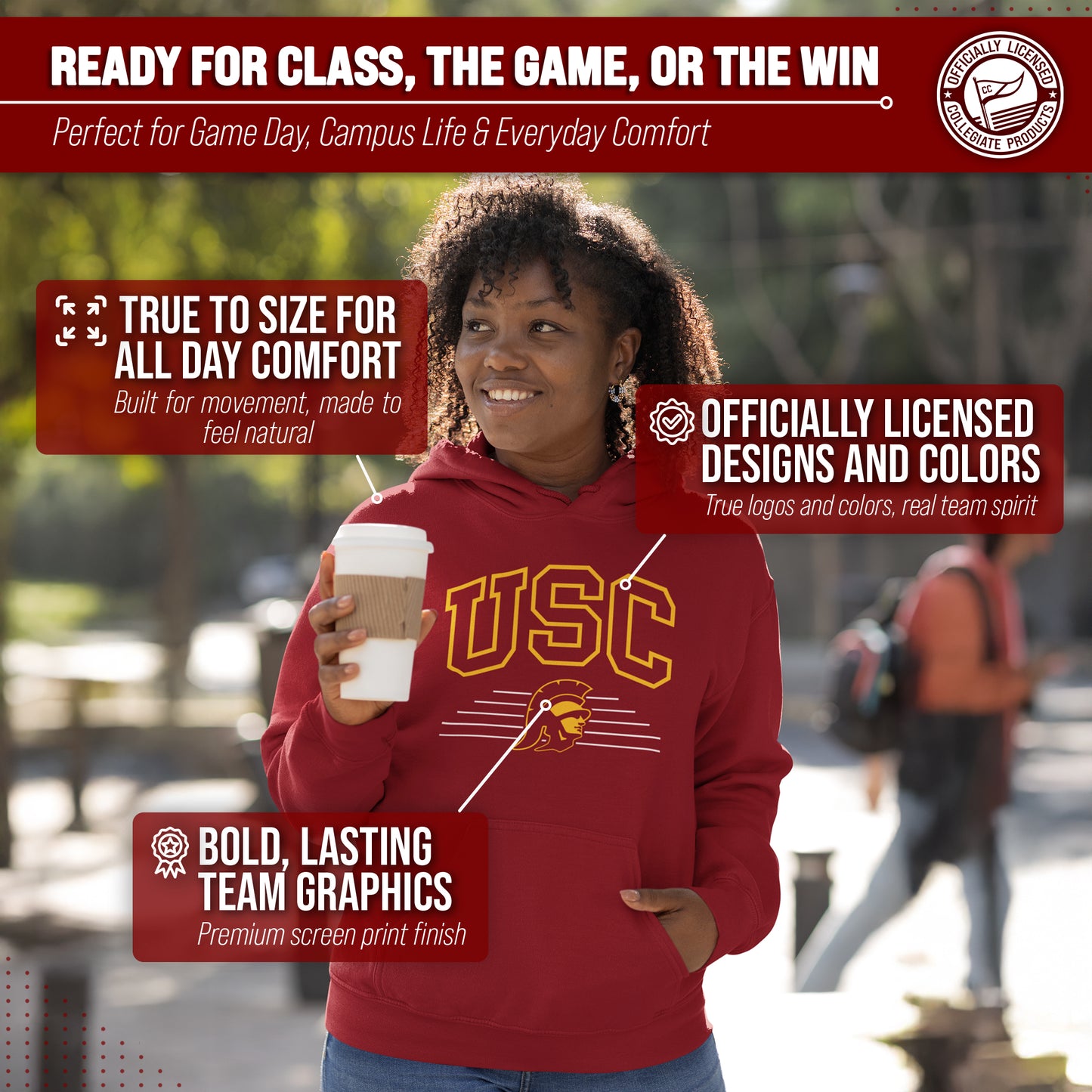 USC Trojans NCAA Adult Unisex Overtime Classics Hooded Fleece Sweatshirt - Cardinal