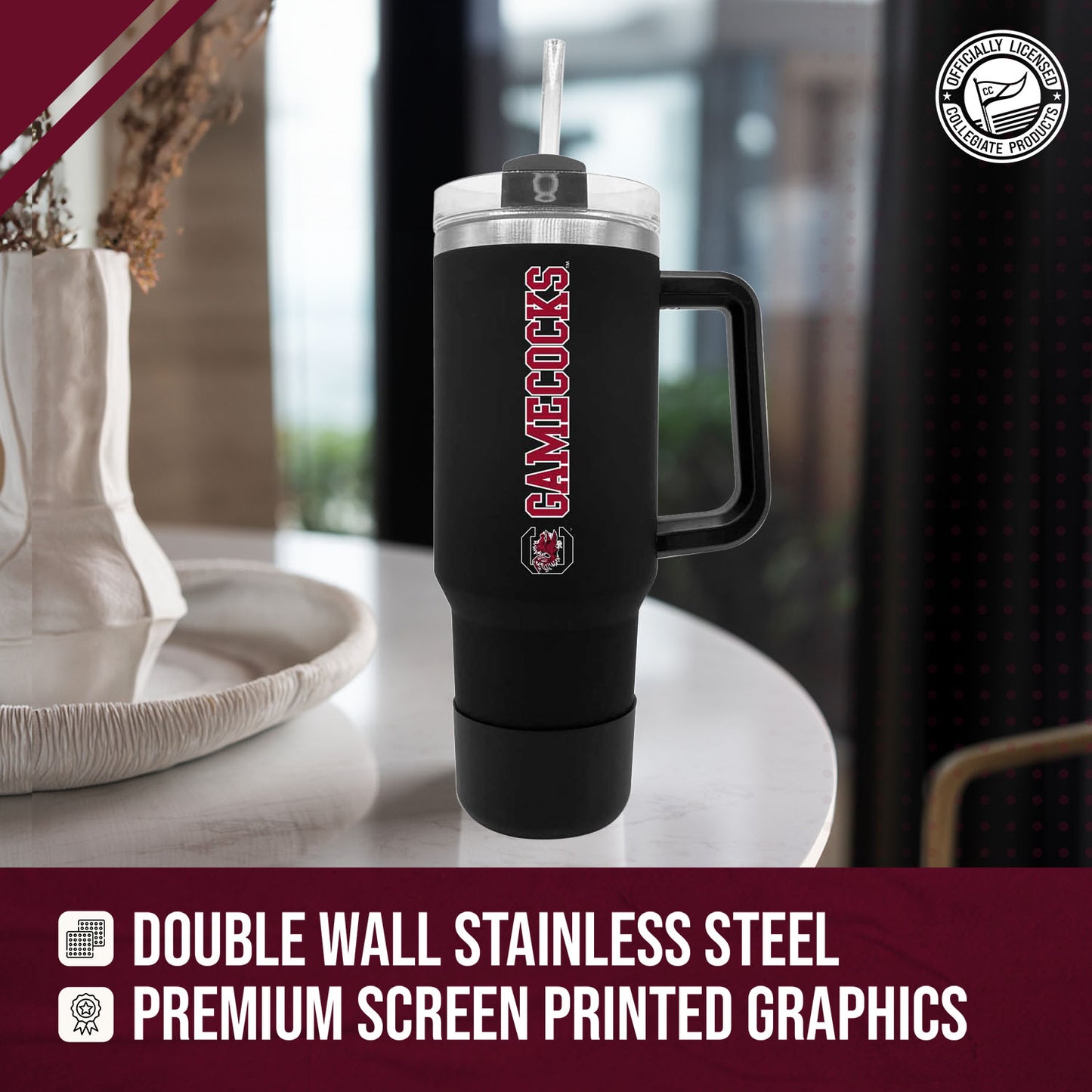 South Carolina Gamecocks College & University 40 oz Travel Tumbler With Handle - Black