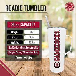 South Carolina Gamecocks NCAA Stainless Steel 20oz Roadie With Handle & Dual Option Lid With Straw - White