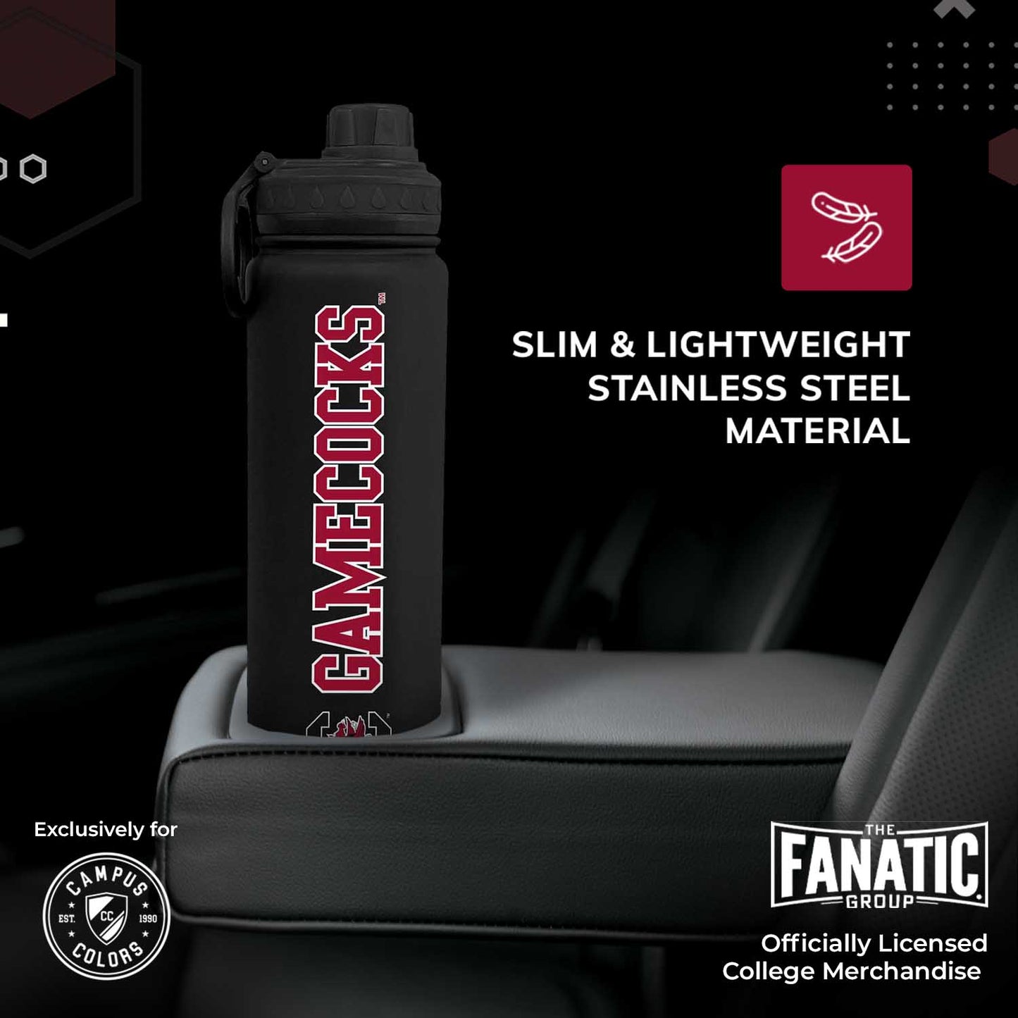 South Carolina Gamecocks NCAA Stainless Steel Water Bottle - Black