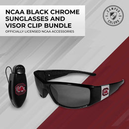 South Carolina Gamecocks NCAA Black Chrome Sunglasses with Visor Clip Bundle - Black