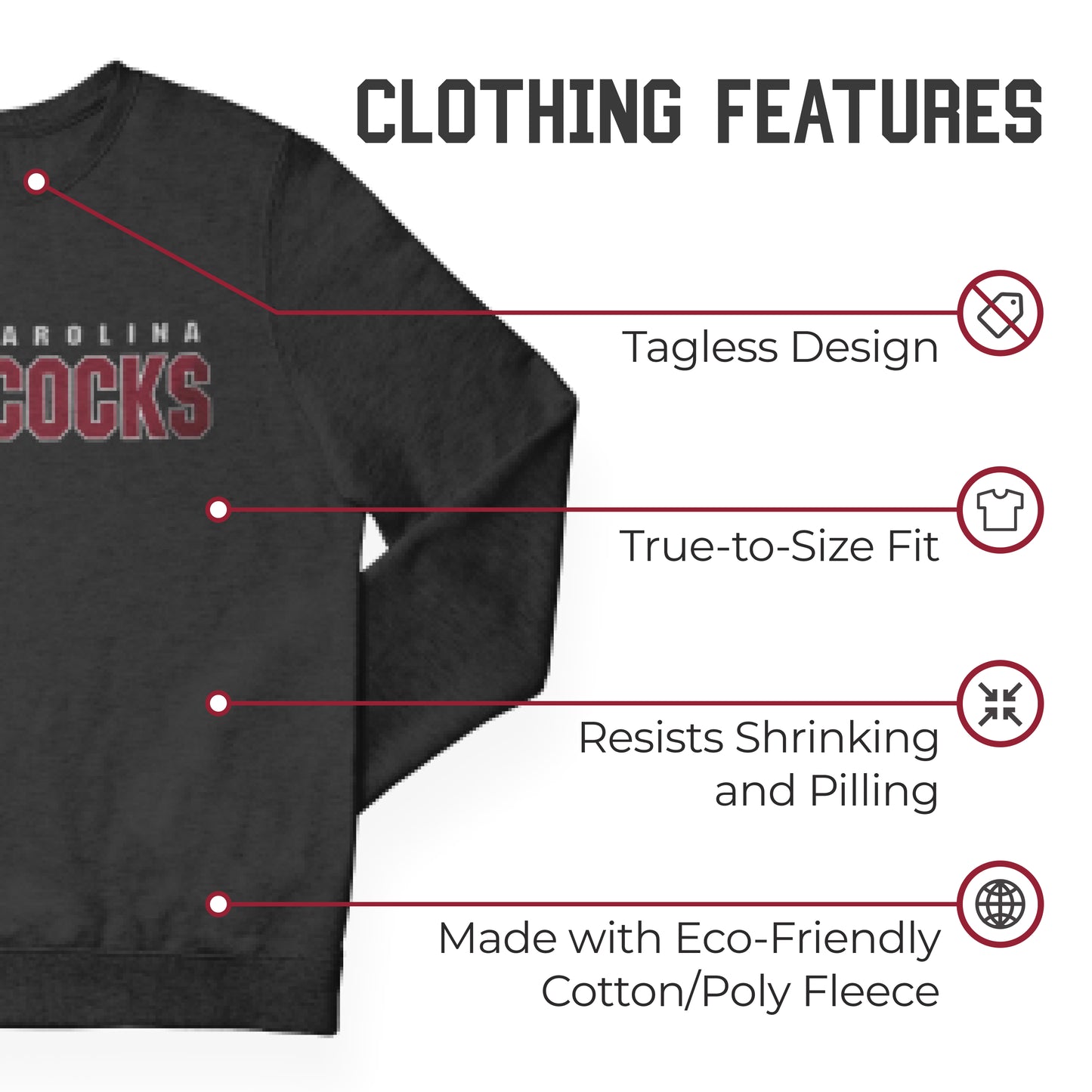 South Carolina Gamecocks NCAA Adult Charcoal Crewneck Fleece Sweatshirt - Charcoal