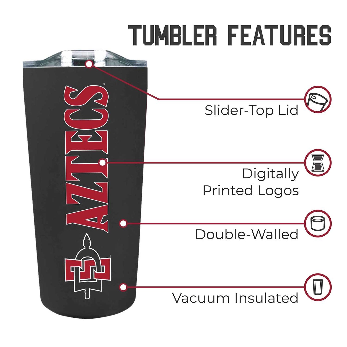 San Diego State Aztecs NCAA Stainless Steel Tumbler perfect for Gameday - Black