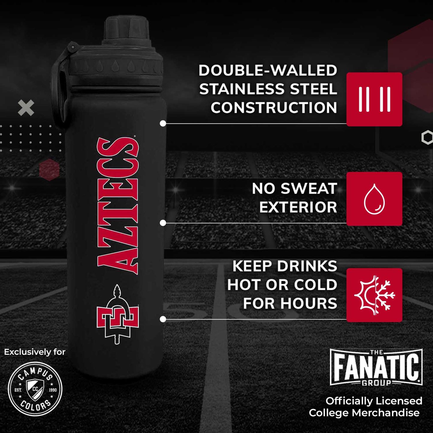 San Diego State Aztecs NCAA Stainless Steel Water Bottle - Black