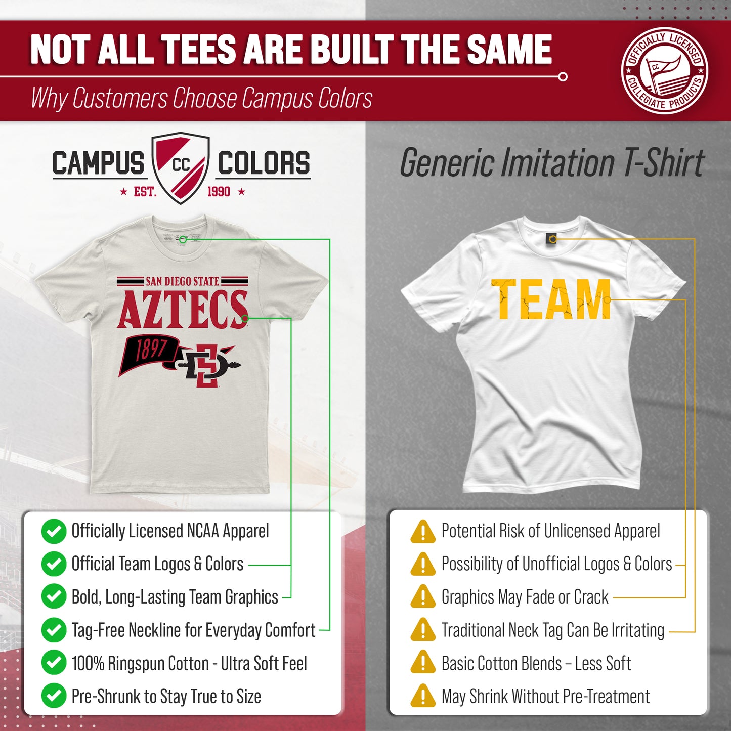 San Diego State Aztecs NCAA Adult Unisex Varsity Club Pennant T-Shirt Tag-Less - Off White