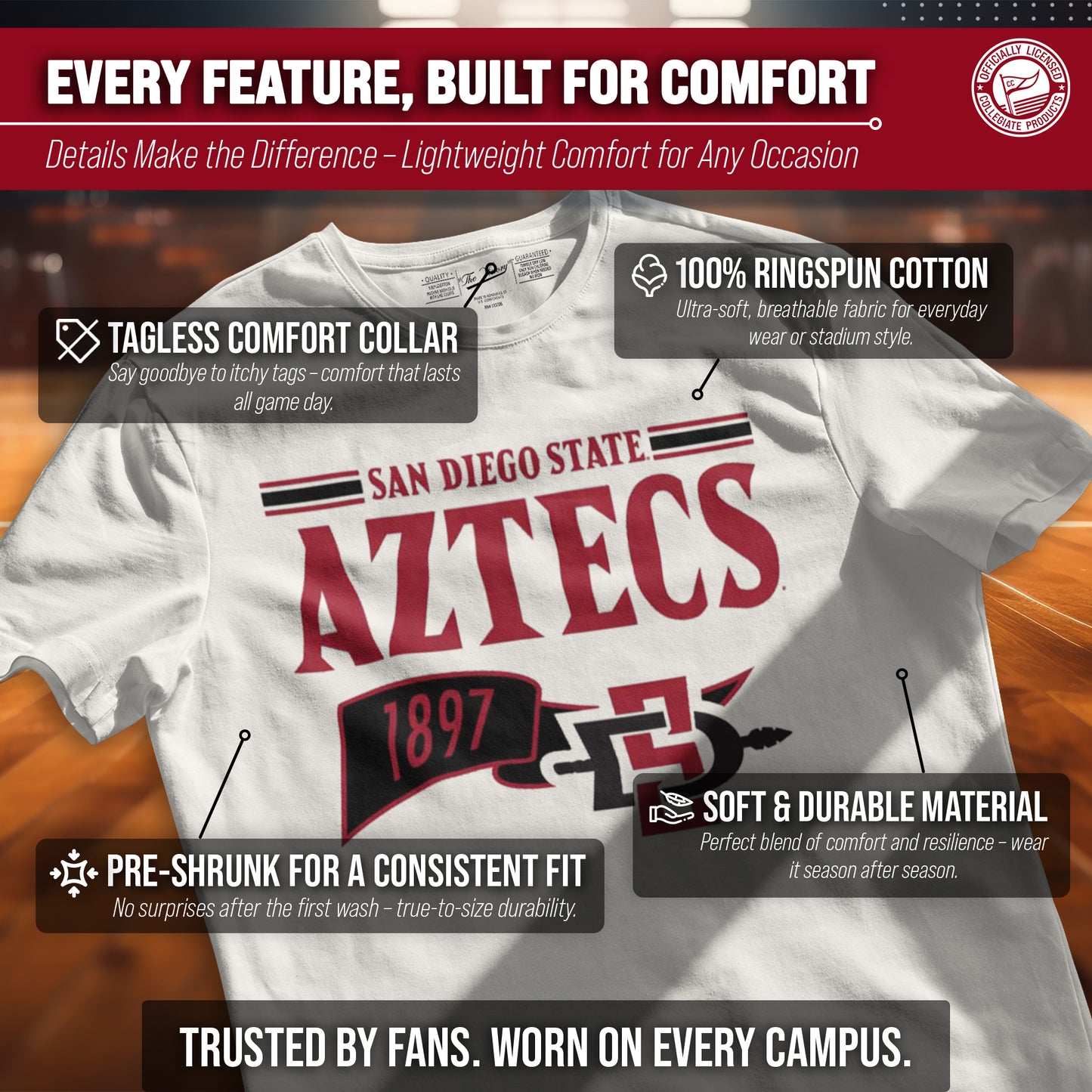 San Diego State Aztecs NCAA Adult Unisex Varsity Club Pennant T-Shirt Tag-Less - Off White