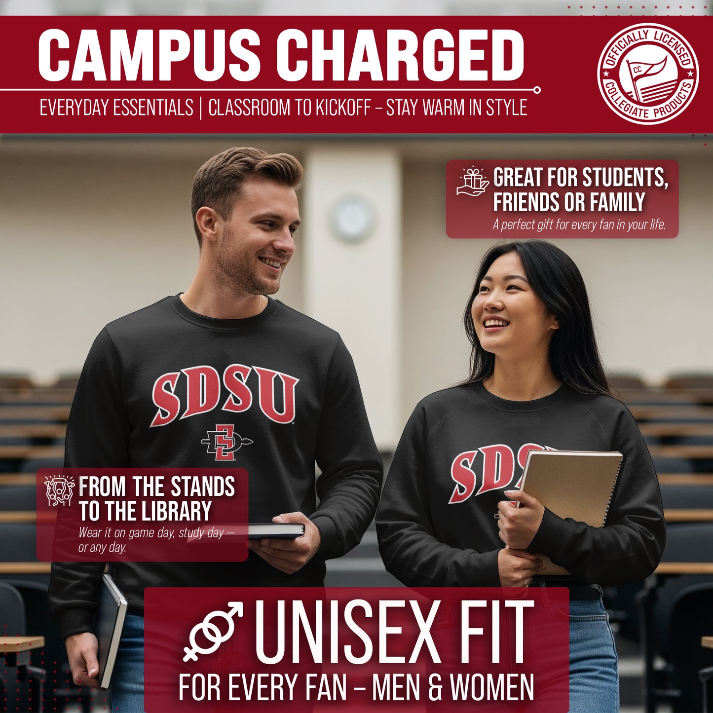 San Diego State Aztecs NCAA Adult Tackle Twill Crewneck Sweatshirt - Black