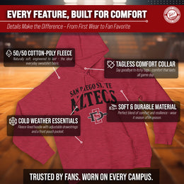 San Diego State Aztecs NCAA Adult Unisex Starting Fresh Heathered Hooded Fleece Sweatshirt - Red Heather