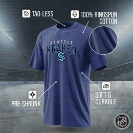Seattle Kraken NHL Adult Powerplay Heathered Unisex T-Shirt - Navy