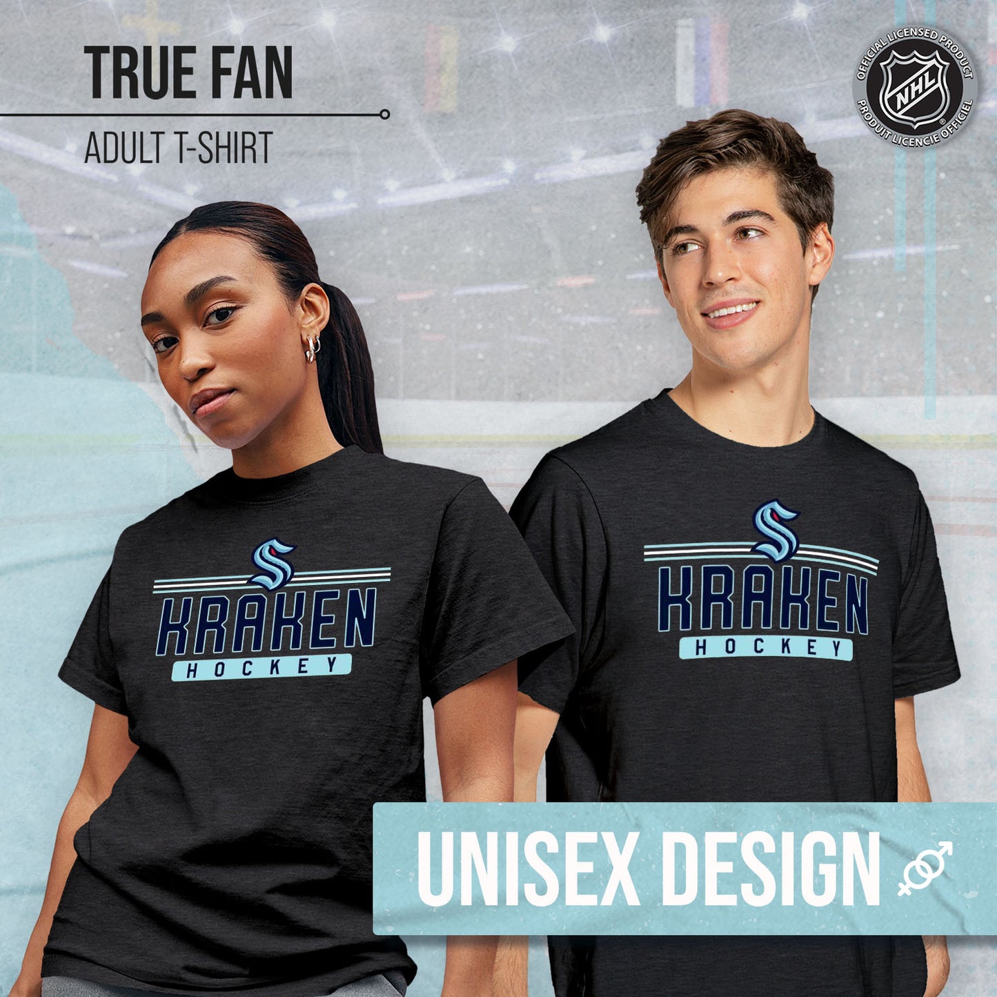 Seattle Kraken Adult NHL Heather Charcoal True Fan Hockey T-Shirt - Charcoal