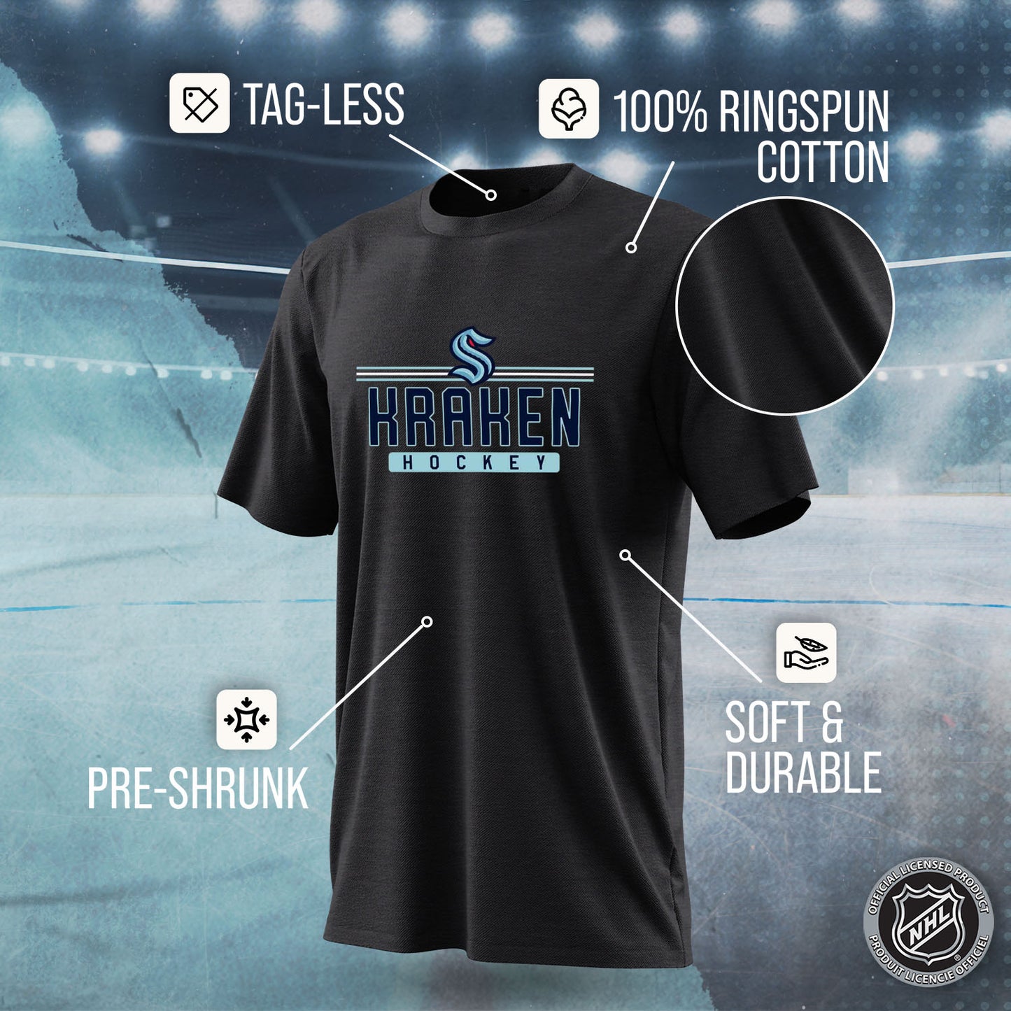 Seattle Kraken Adult NHL Heather Charcoal True Fan Hockey T-Shirt - Charcoal