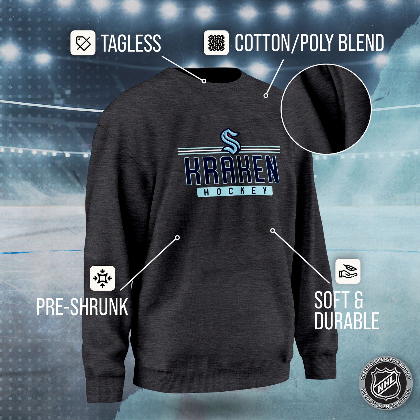 Seattle Kraken NHL Charcoal True Fan Crewneck Sweatshirt - Charcoal