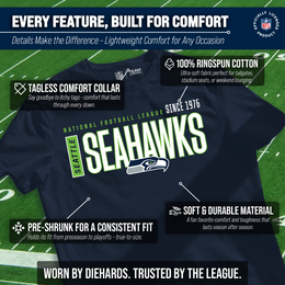Seattle Seahawks NFL Adult Modern Endzone Tag-Less T-Shirt - Navy