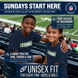Seattle Seahawks NFL Youth Modern Endzone Football T-Shirt Unisex Tag Free Comfortable - Navy