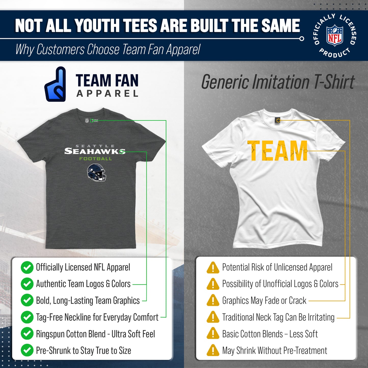Seattle Seahawks NFL Youth Football Helmet Tagless T-Shirt - Charcoal