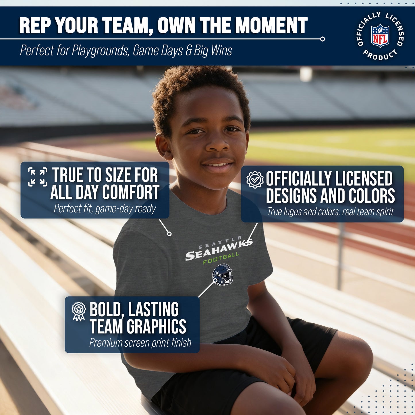 Seattle Seahawks NFL Youth Football Helmet Tagless T-Shirt - Charcoal