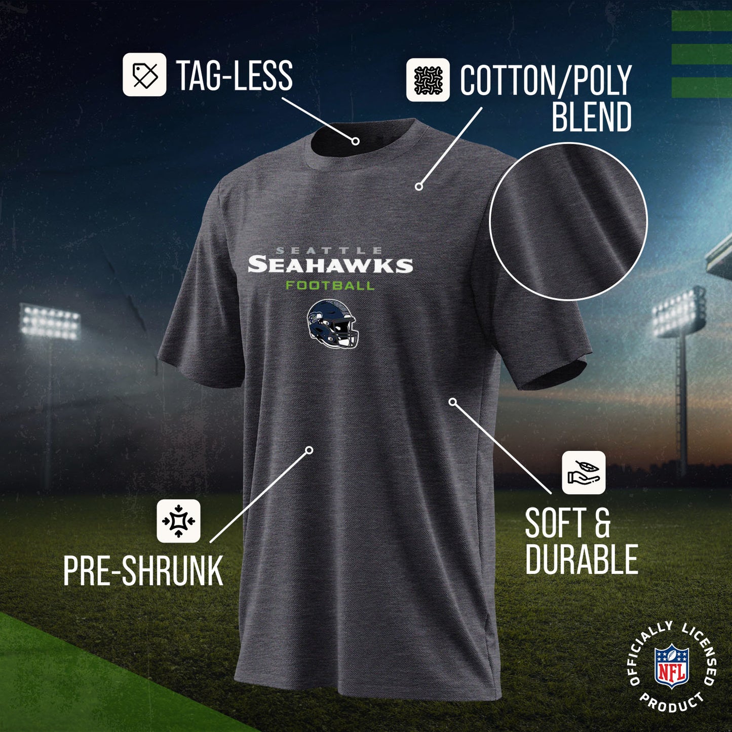 Seattle Seahawks NFL Youth Football Helmet Tagless T-Shirt - Charcoal