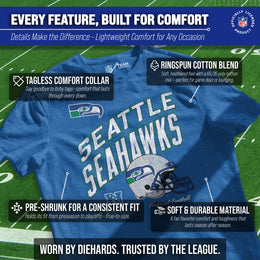 Seattle Seahawks NFL Adult Distressed Helmet Tag-Less T-Shirt - Royal Heather