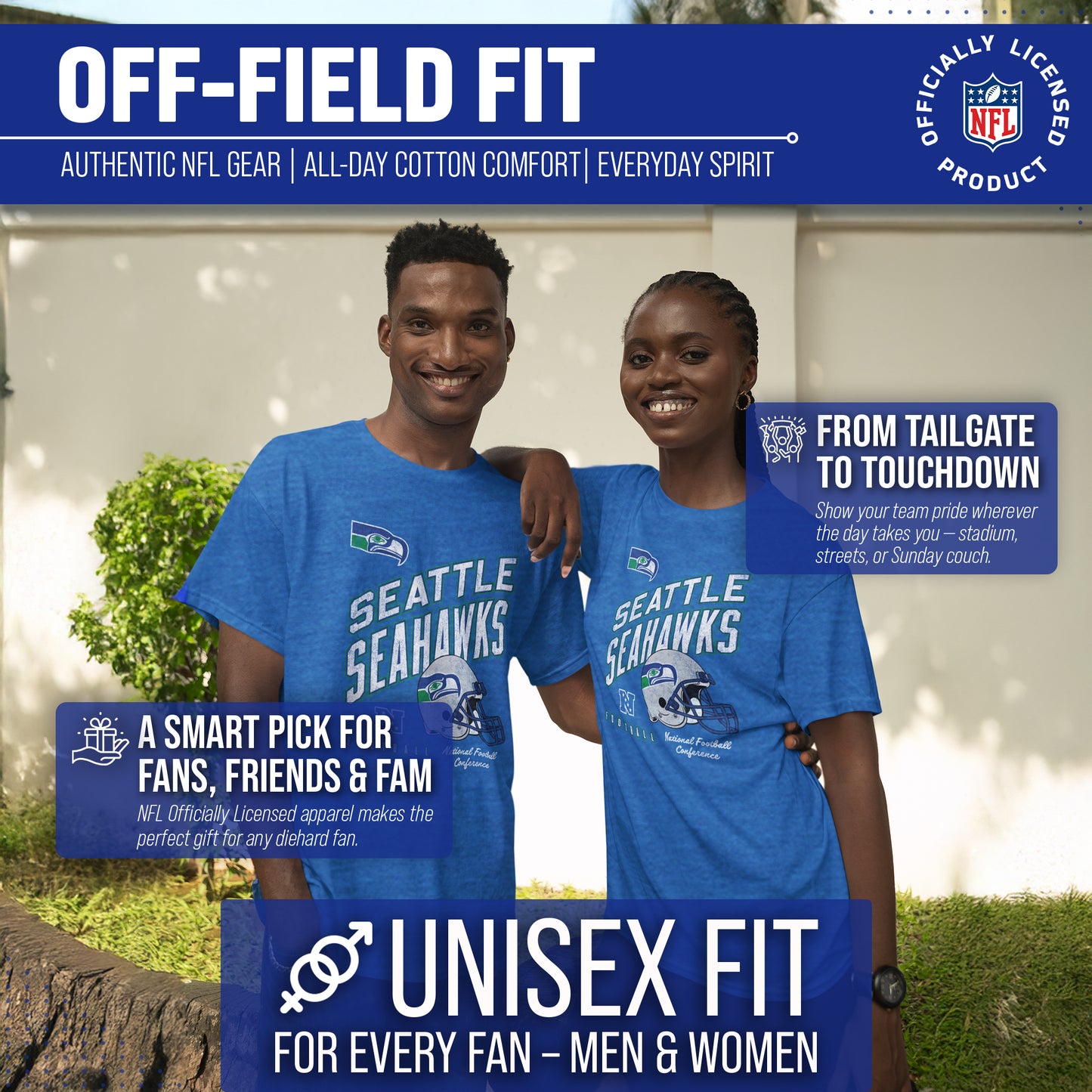 Seattle Seahawks NFL Adult Distressed Helmet Tag-Less T-Shirt - Royal Heather